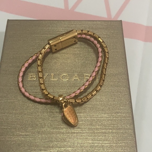 Bvlgari Snake Head Charm Metal Calfskin Bracelet Size 14.5cm - Picture 8 of 11